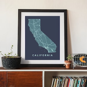 California State Map Print - Art mural - Impression californienne