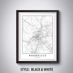 Map of Nashville, TN - Nashville Map - Nashville Poster - Office Décor - Wall Art - Travel Map - Nashville Travel Map