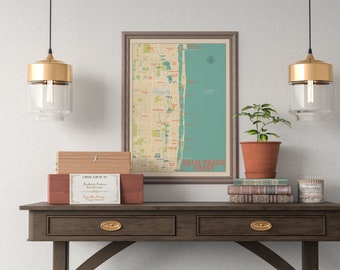 Palm Beach Coast Retro Map Print: Framed Travel Poster
