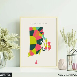 Rhode Island Map Print: Mid-Century Geometric Wall Art