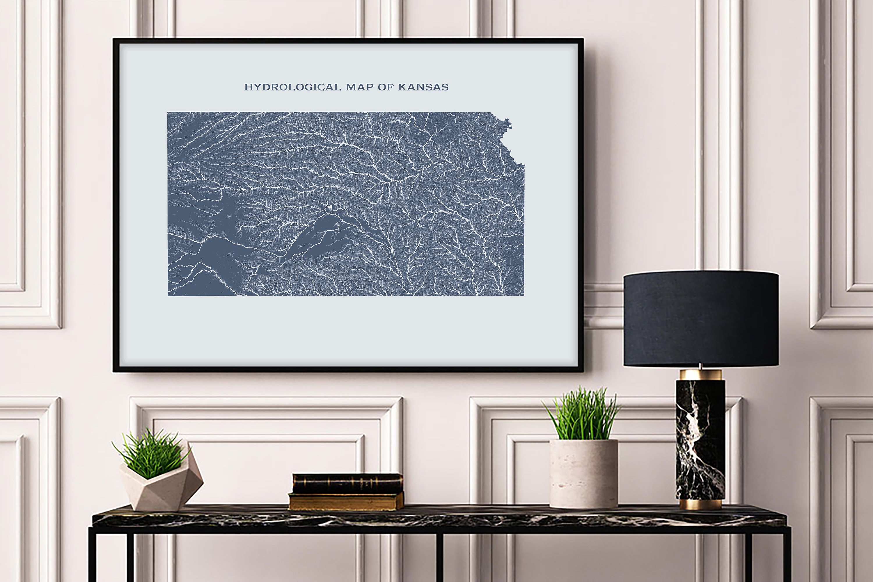 Kansas Lake Rivers Map Kansas Rivers and Lakes Map: Hydrological Poster - Etsy