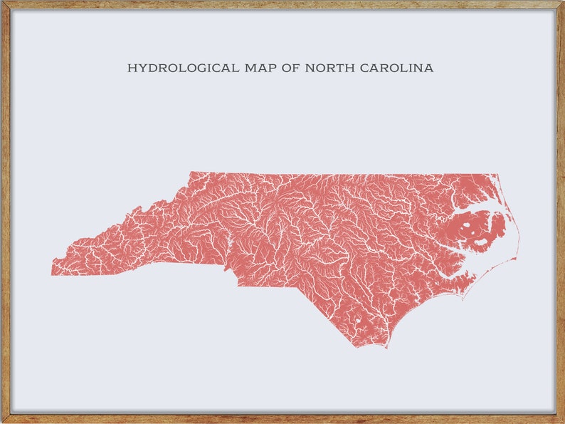 North Carolina Hydrological Map of Rivers and Lakes North Etsy