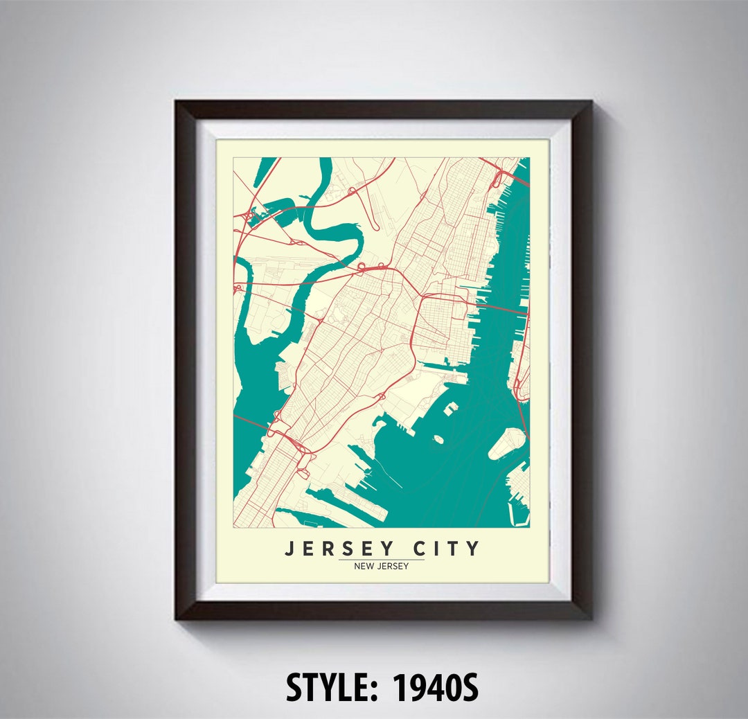 Map of Jersey City, NJ Jersey City Map Jersey City Poster Office Décor