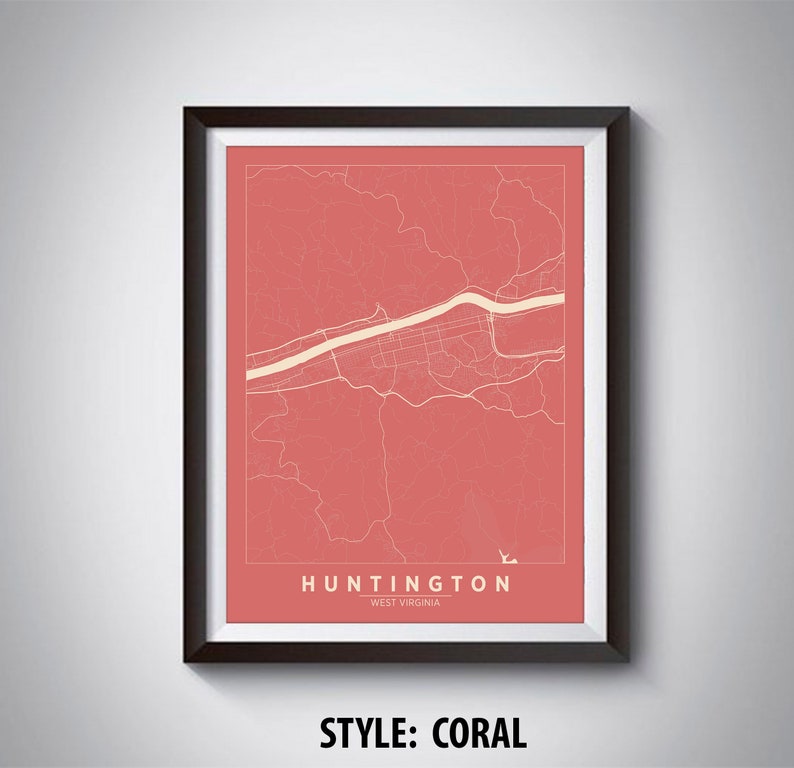 Map of Huntington WV Huntington Map Huntington Poster Etsy