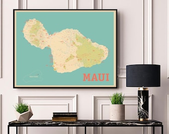 Maui, Hawaii Map Print Wall Art