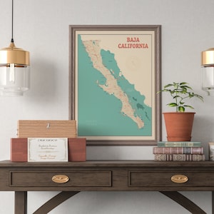 Baja California Map - Baja Map Print - Baja Mexico - Poster retro map
