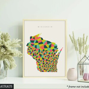 Wisconsin Polygon Map Print, Dimensional Midcentury Wall Art, Wisconsin Geometric Map Print