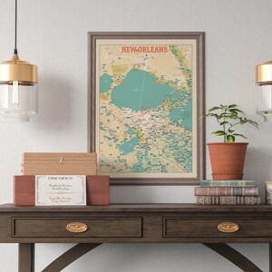 New Orleans Coast Hydrological Map of Rivers and Lakes, New Orleans Rivers Poster Map