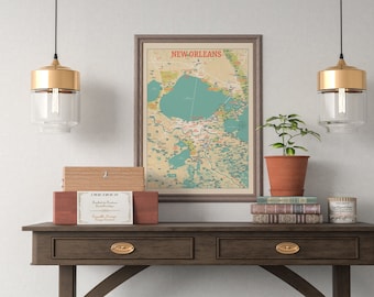 New Orleans Rivers Map Poster: Coast Hydrological Art Print
