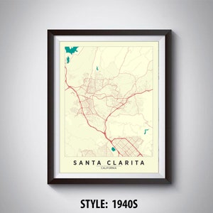 Santa Clarita, CA kaartkunstdruk: vintage kantoorinrichting