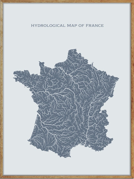France map with rivers, lakes and mountains | Poster