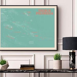 Französisch-Polynesien Karte, Südsee Karte, Französisch-Polynesische Inseln Poster