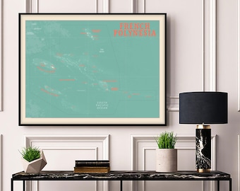 French Polynesia Map Print: Retro South Pacific Islands Poster