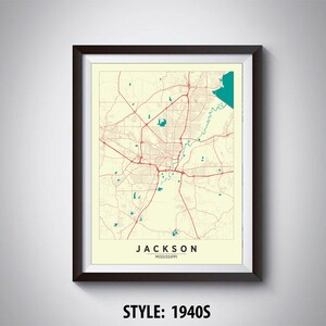 Map of Jackson, MS - Jackson Map - Jackson Poster - Office Décor - Wall Art - Travel Map - Jackson Travel Map