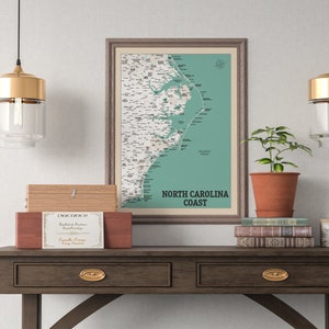 North Carolina Coast Map - State - NC Coast Print - Coast Beach Map - Poster retro map