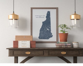 New Hampshire Rivers and Lakes Map: Hydrological Poster