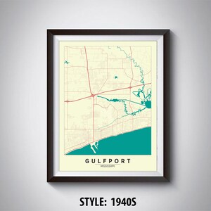 Gulfport, MS Map Art Print: Vintage Style Travel Poster