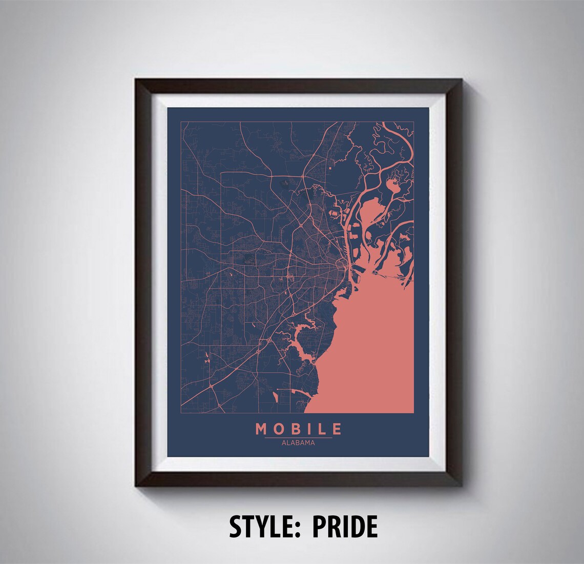 Map of Mobile AL Mobile Map Mobile Poster Office Décor - Etsy