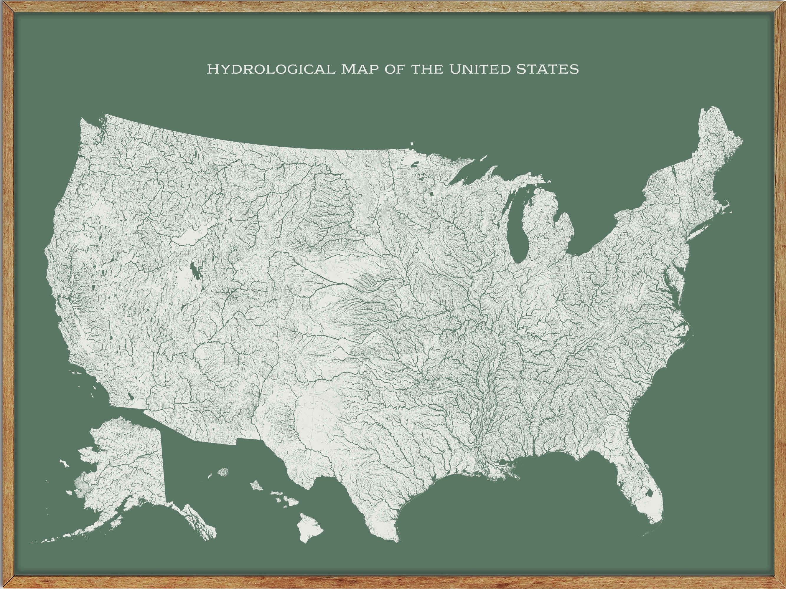 US Hydrological Map Print: Rivers and Lakes Art - Etsy Canada