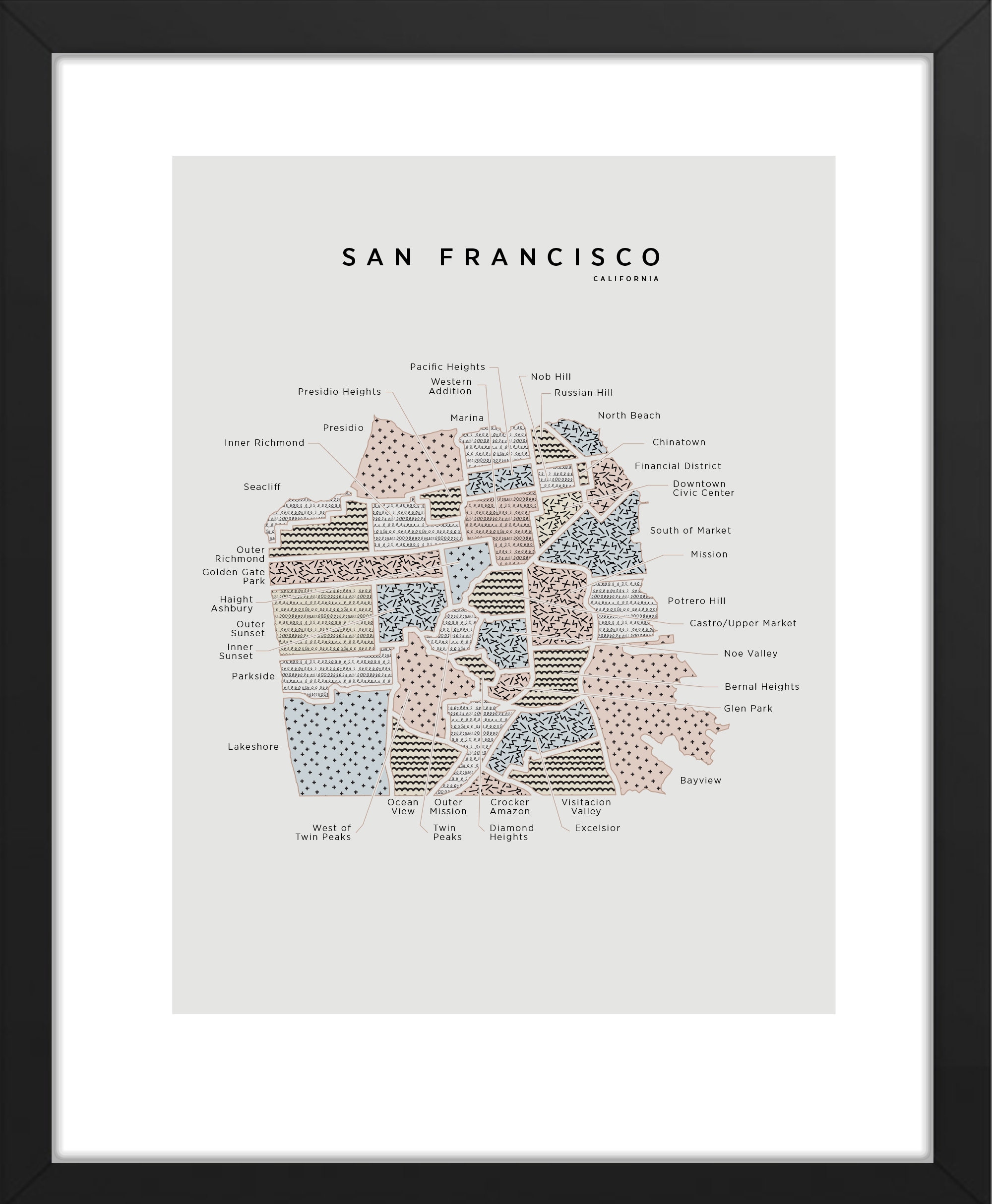 San Francisco Neighborhood Map Print: Modern SF Wall Art - Etsy