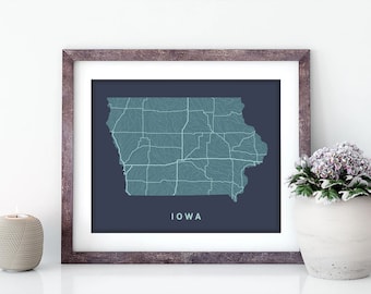 Iowa State Karte Print: Giclée Papier Wandkunst