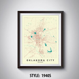 Oklahoma City Map Art Print: Vintage Style Office Decor