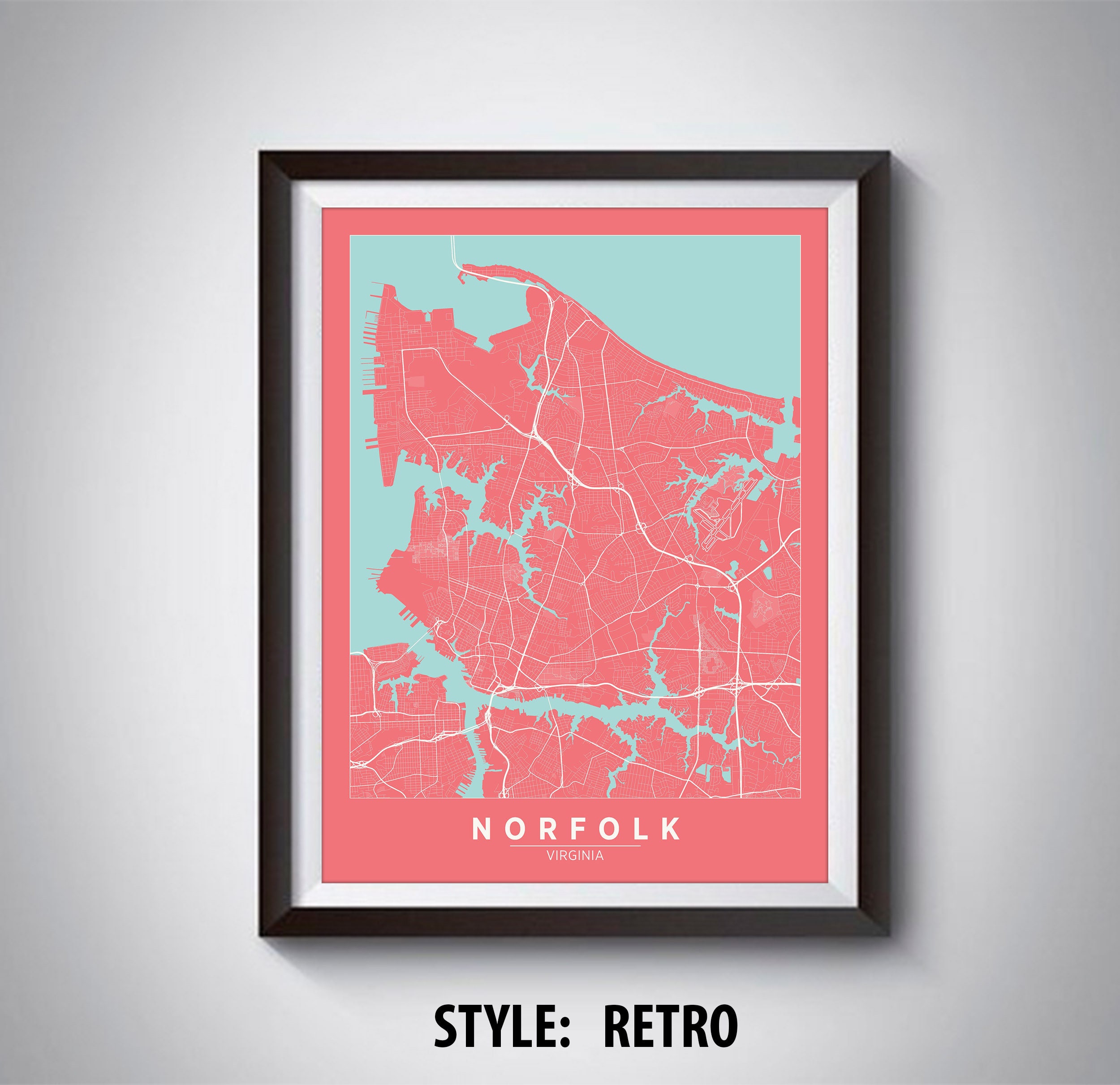Map of Norfolk VA Norfolk Map Norfolk Poster Office - Etsy