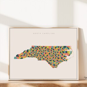 North Carolina Polygon Map Print, Dimensional Midcentury Wall Art, North Carolina Geometric Map Print