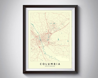 Columbal SC Map Kunstdruck: Vintage Style Office Decor