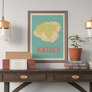 Island of Kauai, Hawaii Map Print Wall Art - Portrait