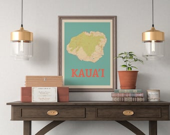 Island of Kauai, Hawaii Map Print Wall Art - Portrait