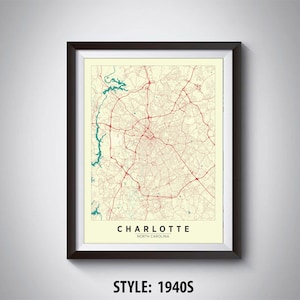 Map of Charlotte, NC - Charlotte Map - Charlotte Poster - Office Décor - Wall Art - Travel Map - Charlotte Travel Map