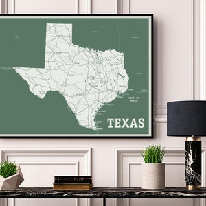 Texas State Map Wall Poster - Office Décor - Wall Art - Travel Map - Texas Travel Map