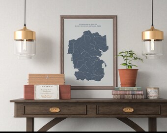Rocky Mountain National Park Hydrological Map of Rivers and Lakes, Rocky Mountain Rivers Poster Map