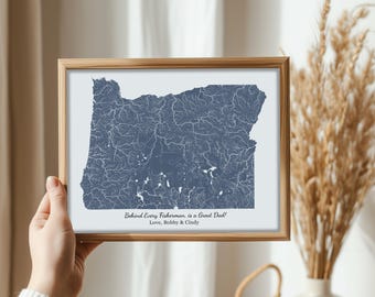 パーソナライズされた水文州地図 - カスタム河川・湖沼ギフトプリント地図