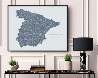 Spain Hydrological Map of Rivers and Lakes, Spain  Map