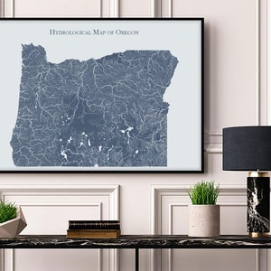 Mapa hidrológico de rios e lagos do Oregon, pôster do mapa dos rios do Oregon