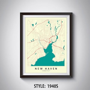 Kaart van New Haven - New Haven Plattegrond - New Haven Poster - Kantoor Decor - Kunst aan de muur - Reiskaart - New Haven Reiskaart