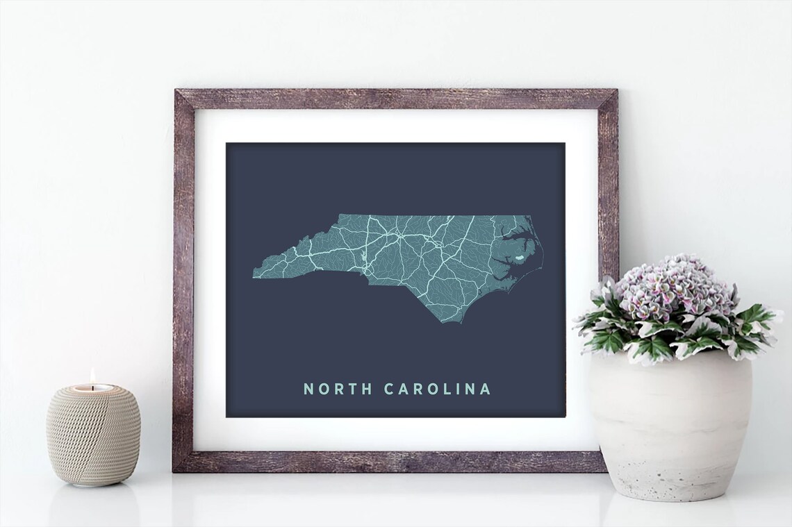 North Carolina State Map Print Wall Art North Carolina Etsy