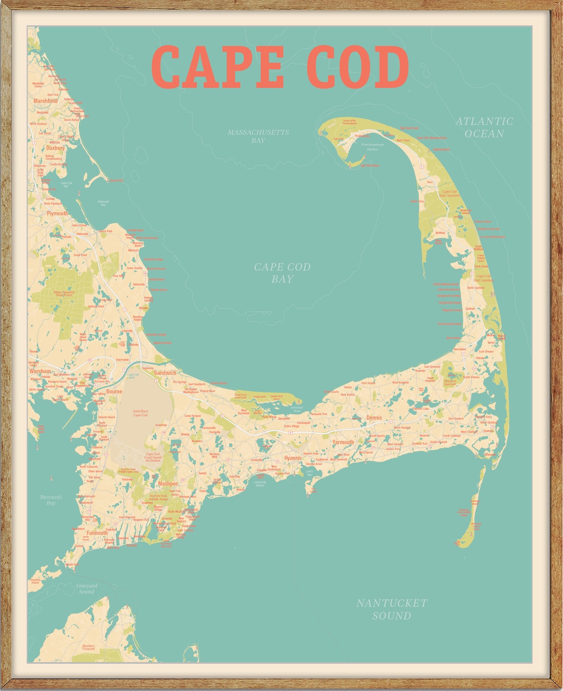 Cape Cod Map Print City Road Street Map with Lighthouses Etsy