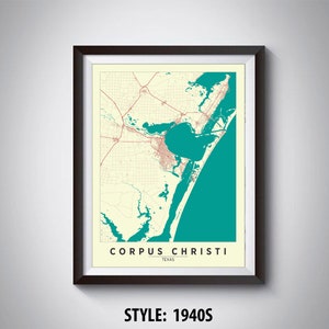 Mapa de Corpus Christi, TX - Corpus Christi Mapa - Cartel de Corpus Christi - Decoración de oficina - Arte de pared - Mapa de viaje - Mapa de viaje de Corpus Christi