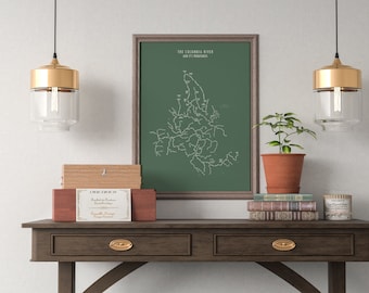 Columbia River Watershed Typographic Map Print