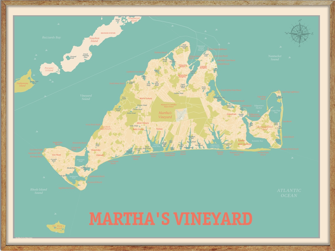 Martha's Vineyard Map Martha's Vineyard Island Print Etsy