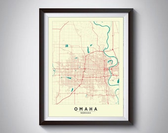 Omaha Nebraska Map Art Print: 1940s Style Office Decor