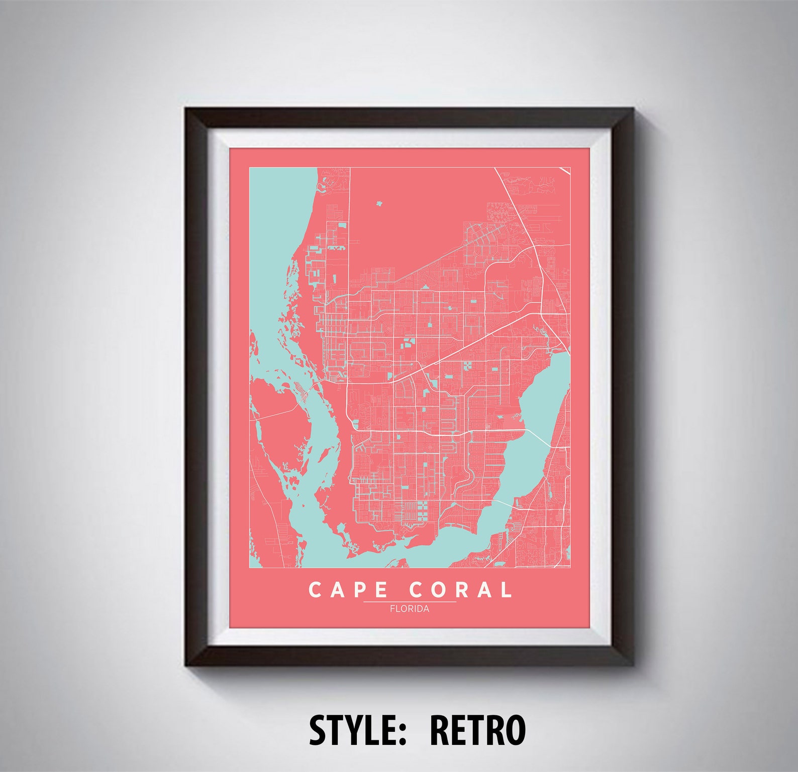 Map of Cape Coral FL Cape Coral Map Cape Coral Poster | Etsy