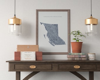 British Columbia Rivers and Lakes Map: Hydrological BC Poster