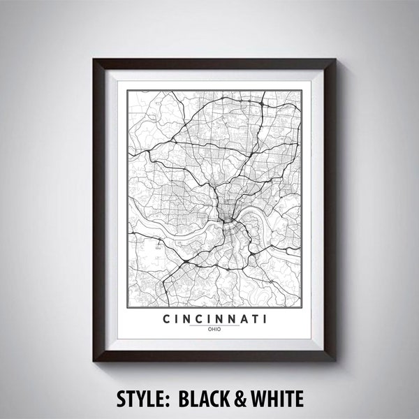 Map of Cincinnati, OH - Cincinnati Map - Cincinnati Poster - Office Décor - Wall Art - Travel Map - Cincinnati Travel Map
