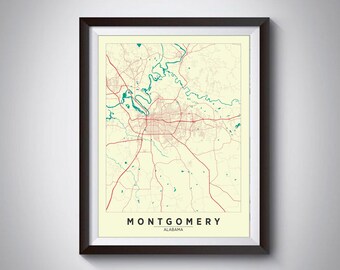 Montgomery Alabama Map Art Print: Vintage Style Travel Poster