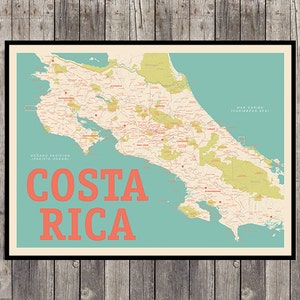 Costa Rica Map Print - Retro bright or Suave - Gift Print of Costa Rica