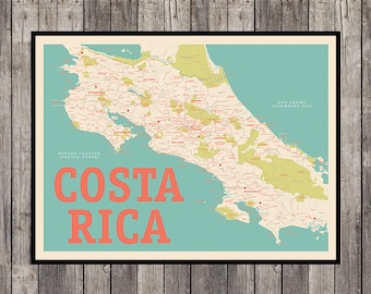 Costa Rica Map Print - Retro bright or Suave - Gift Print of Costa Rica